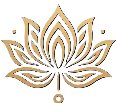 Elegant gold lotus flower emblem representing the psychological and wellness services of Drvallis.