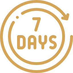 Gold circular icon representing seven days of availability and scheduling for Drvallis psychology services.