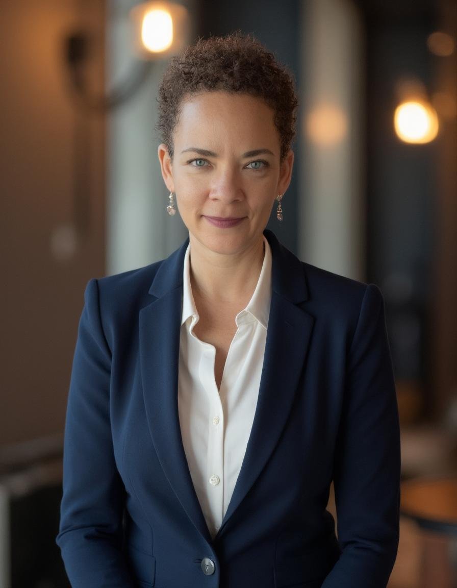 Professional portrait of Dr. Aynen Vallis wearing a dark blazer and white shirt for her psychology practice.
